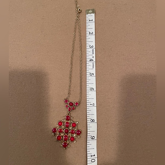 Red and Gold Medallion Drop Necklace - Picture 5 of 6